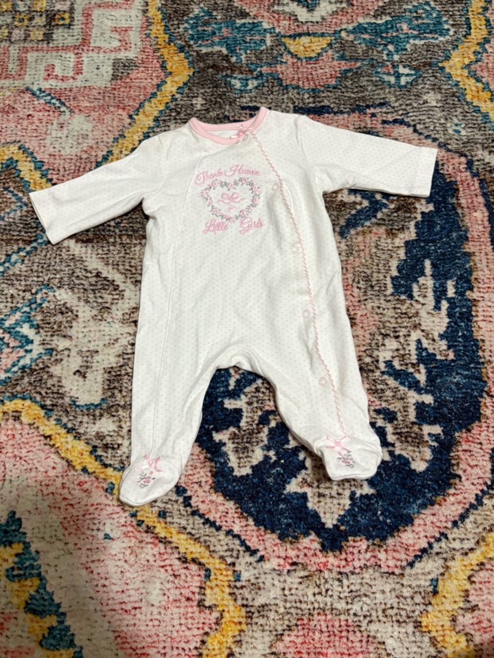 Little Me White and Pink Footed Newborn One-Piece